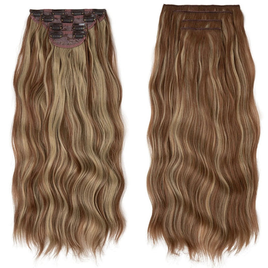 12H24# - SUPER THICK 22” 4 PIECE WAIST Length WAVE CLIPS IN HAIR Extensions