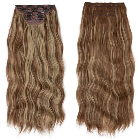 12H24# - SUPER THICK 22” 4 PIECE WAIST Length WAVE CLIPS IN HAIR Extensions