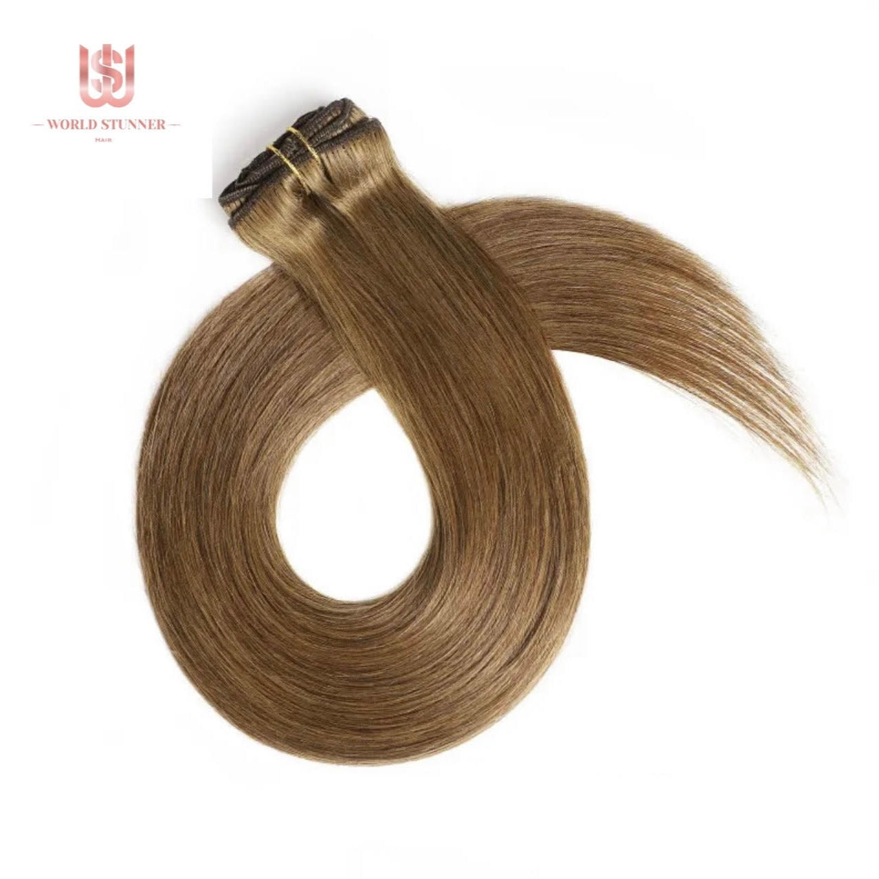 LIGHT BROWN - SUPER THICK 22” 7 PIECE STRAIGHT CLIPS IN HAIR EXTENSIONS