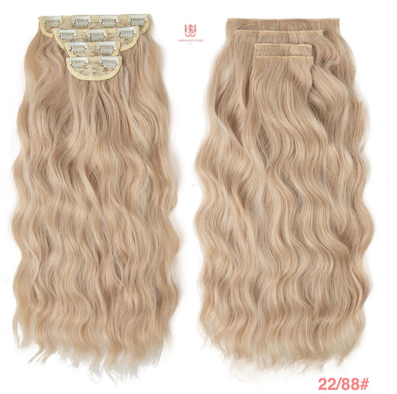 22 BLONDE - SUPER THICK 22” 4 PIECE WAIST Length WAVE CLIPS IN HAIR Extensions