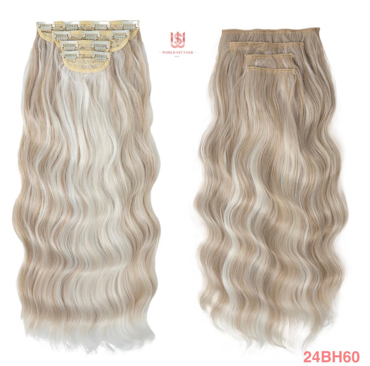 24BH60 - SUPER THICK 22” 4 PIECE WAIST Length WAVE CLIPS IN HAIR Extensions