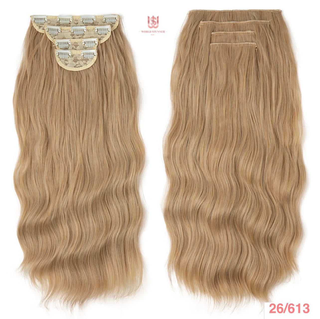26/613 - SUPER THICK 22” 4 PIECE WAIST Length WAVE CLIPS IN HAIR Extensions