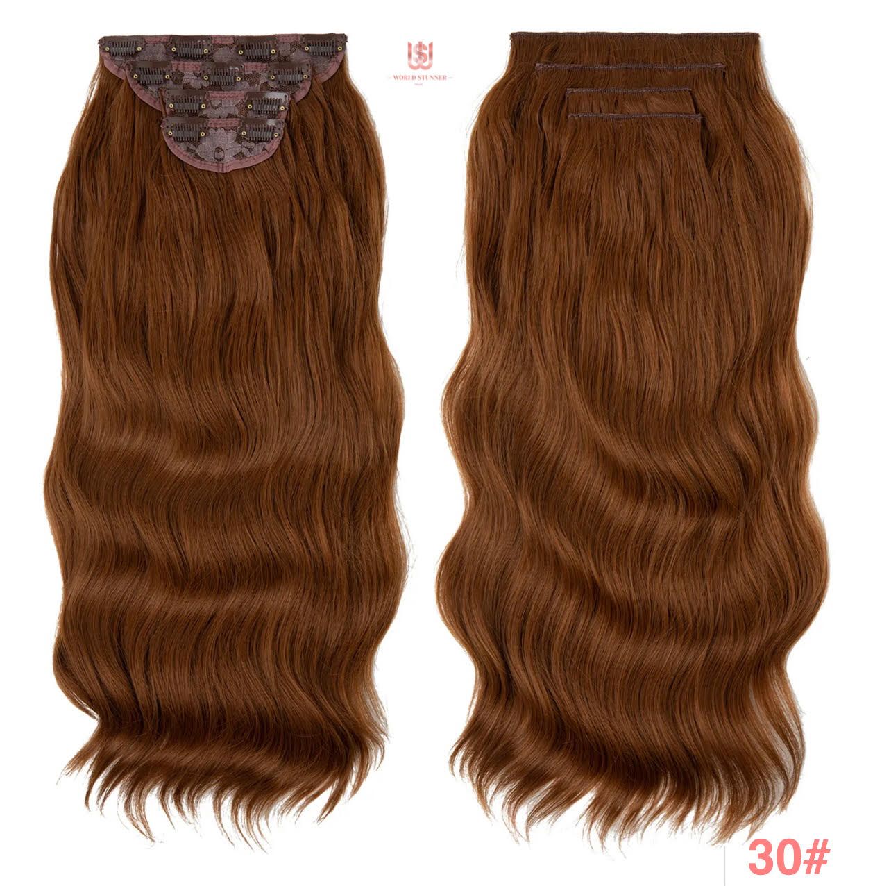 30 RED - SUPER THICK 22” 4 PIECE WAIST Length WAVE CLIPS IN HAIR Extensions
