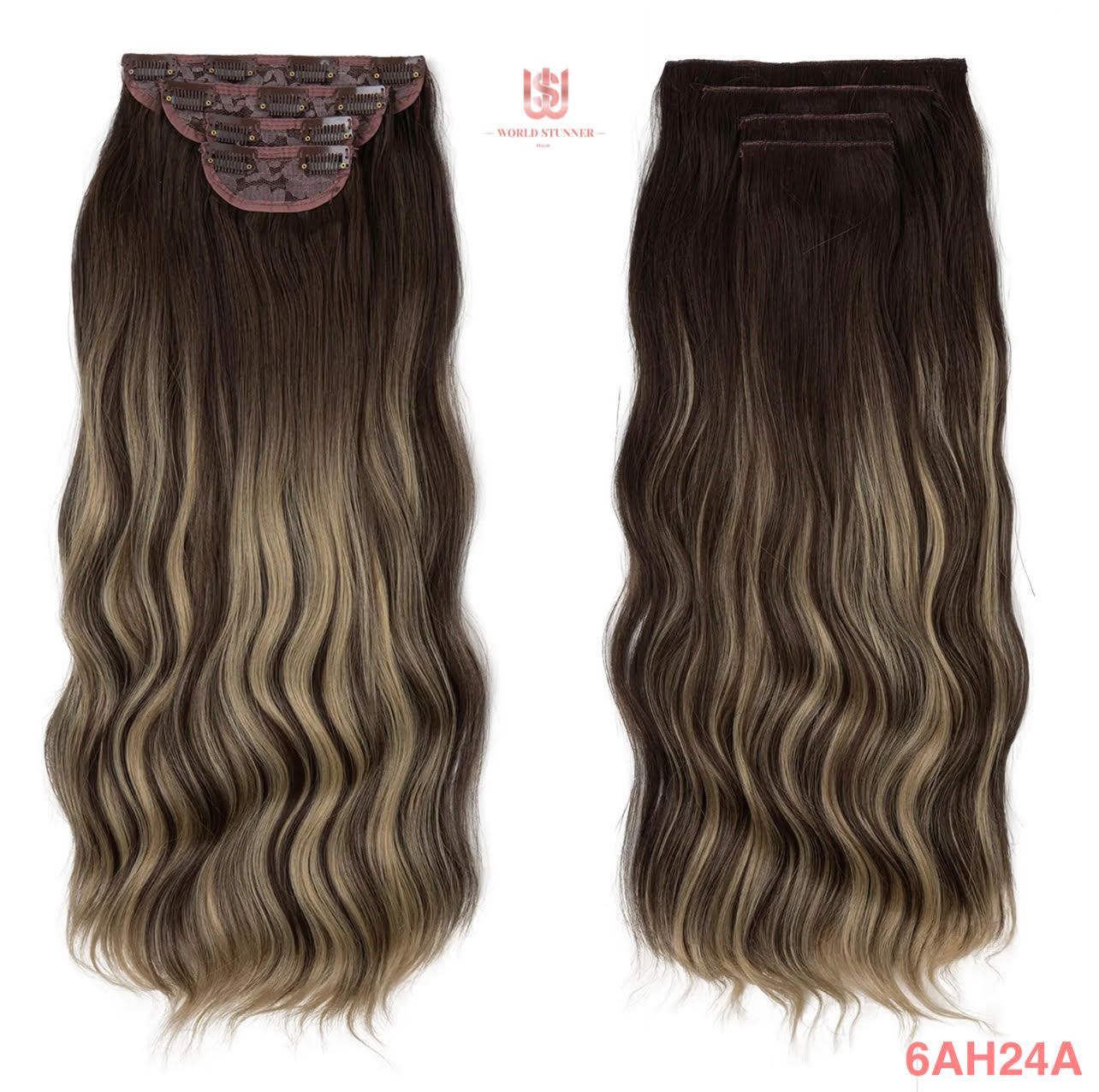 6AH24A - SUPER THICK 22” 4 PIECE WAIST Length WAVE CLIPS IN HAIR Extensions